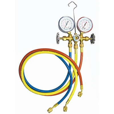 Kit verificat AC cu 2 manometre 2 robineti si 3 furtune 90cm pentru aer conditionat / Freon Kit verificat AC cu 2 manometre 2 robineti si 3 furtune 90cm pentru aer conditionat / Freon
