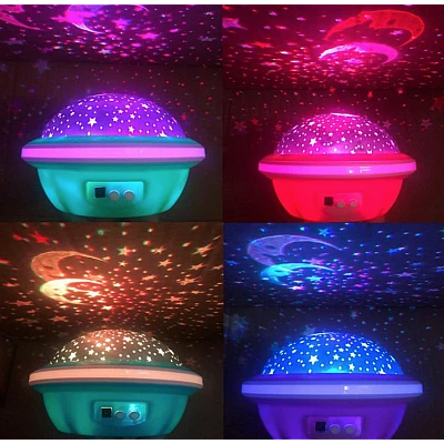 Lampa de veghe rotativa cu proiectie de stele si luna model planeta ALBASTRA Lampa de veghe rotativa cu proiectie de stele si luna model planeta ALBASTRA