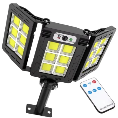 Lampa solara 30w  tripla de perete cu senzor de lumina si miscare cu telecomanda IP65 Lampa solara 30w  tripla de perete cu senzor de lumina si miscare cu telecomanda IP65