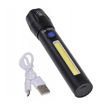 Lanterna TD-C82 cu LED CREE 5 W, LED lateral COB 5 W, acumulator integrat, zoom telescopic Lanterna TD-C82 cu LED CREE 5 W, LED lateral COB 5 W, acumulator integrat, zoom telescopic