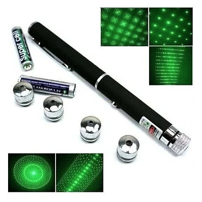 Laser Pointer Verde cu 12 Capete Interschimbabile si 2 Baterii Incluse - Tip Pix Laser Pointer Verde cu 12 Capete Interschimbabile si 2 Baterii Incluse - Tip Pix