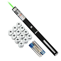 Laser Pointer Verde cu 12 Capete Interschimbabile si 2 Baterii Incluse - Tip Pix