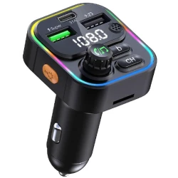 Modulator FM Auto cu Funcție Bluetooth Wireless RGB 7 Culori  Modulator FM Auto cu Funcție Bluetooth Wireless RGB 7 Culori