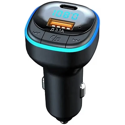 Modulator FM C33 Radio functie Bluetooth Led Multicolor USB A USB C Negru￼