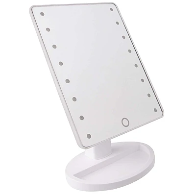 Oglinda pentru machiaj 16 LEDuri ecran tactil cu baza suport bijuterii Usb Alb Oglinda pentru machiaj 16 LEDuri ecran tactil cu baza suport bijuterii Usb Alb