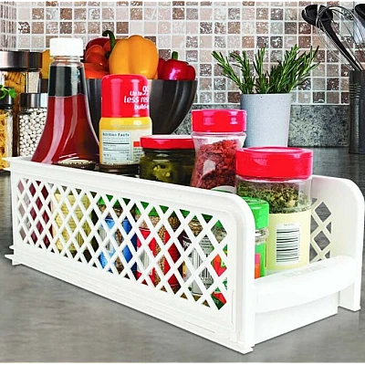 Organizator 2 nivele, pliabil pentru baie sau bucatarie Organizator 2 nivele, pliabil pentru baie sau bucatarie