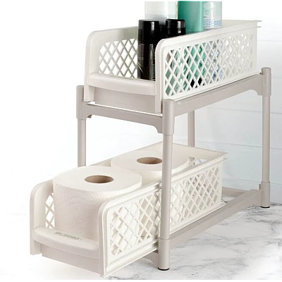 Organizator 2 nivele, pliabil pentru baie sau bucatarie Organizator 2 nivele, pliabil pentru baie sau bucatarie