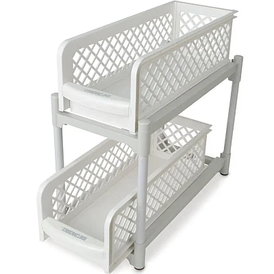 Organizator 2 nivele, pliabil pentru baie sau bucatarie Organizator 2 nivele, pliabil pentru baie sau bucatarie