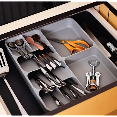 Organizator sertare bucatarie extensibil gri Organizator sertare bucatarie extensibil gri