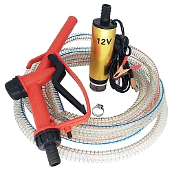 Pachet pompa transfer benzina motorina si alte lichide 12V cu furtun  3 metri si pistol