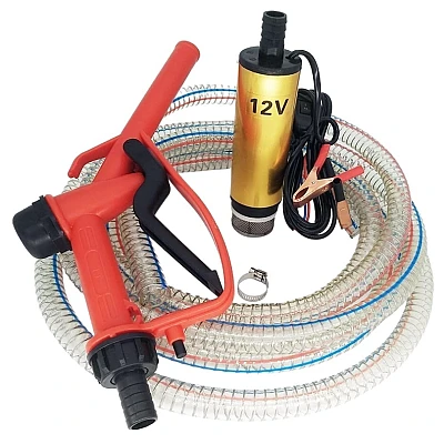 Pachet pompa transfer benzina motorina si alte lichide 12V cu furtun 3 metri si pistol Pachet pompa transfer benzina motorina si alte lichide 12V cu furtun 3 metri si pistol