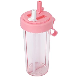 Pahar dublu 600 ml cu 2 paie ROZ