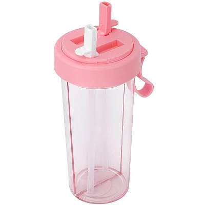 Pahar dublu 600 ml cu 2 paie ROZ Pahar dublu 600 ml cu 2 paie ROZ