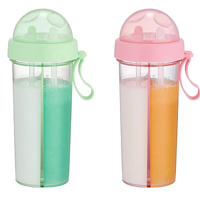Pahar dublu 600 ml cu 2 paie ROZ Pahar dublu 600 ml cu 2 paie ROZ