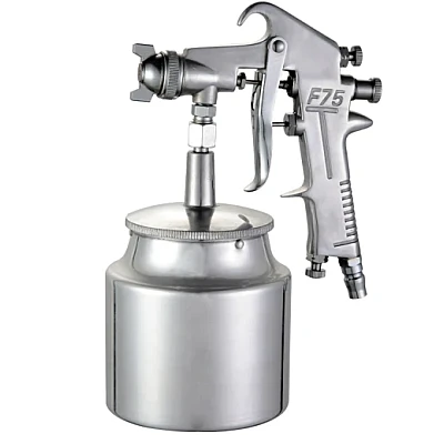 Pistol de vopsit F-75 S cu aer comprimat + rezervor 750ml CUPA DEDESUBT Pistol de vopsit F-75 S cu aer comprimat + rezervor 750ml CUPA DEDESUBT