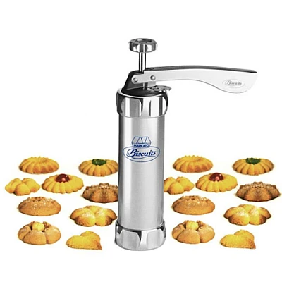 Presa de fursecuri si biscuiti cu 10 de forme incluse Presa de fursecuri si biscuiti cu 10 de forme incluse