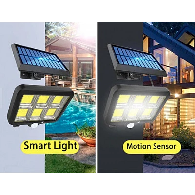Proiector solar 128 LED 6 COB cu senzor și telecomandă Proiector solar 128 LED 6 COB cu senzor și telecomandă