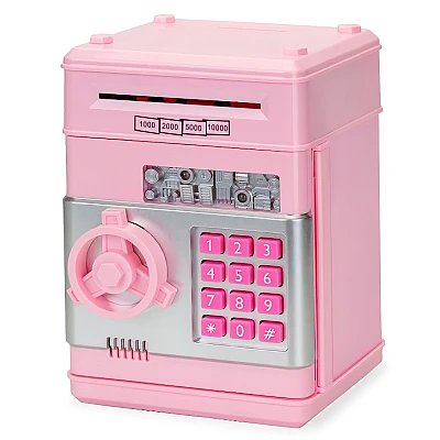 Pusculita interactiva ATM tip Seif pentru copii cu dimensiunea de 19x13x13 cm ROZ Pusculita interactiva ATM tip Seif pentru copii cu dimensiunea de 19x13x13 cm ROZ