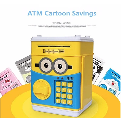 Pusculita interactiva pentru copii Minion cu functie ATM seif si cod pin Pusculita interactiva pentru copii Minion cu functie ATM seif si cod pin
