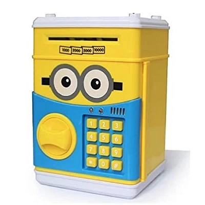 Pusculita interactiva pentru copii Minion cu functie ATM seif si cod pin Pusculita interactiva pentru copii Minion cu functie ATM seif si cod pin