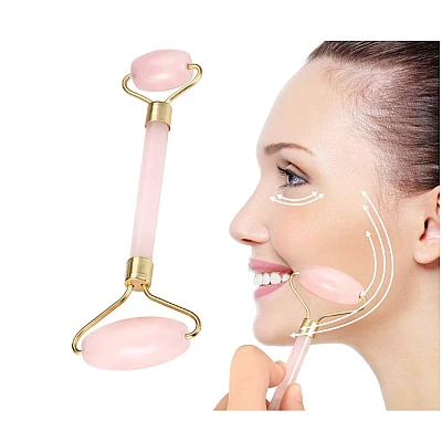 Rola masaj facial  cu doua capete cu piatra ROZ