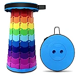 Scaun rotund portabil extensibil cu pliere telescopica pentru camping Negru/Rosu