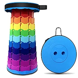 Scaun rotund portabil extensibil cu pliere telescopica pentru camping Negru/Rosu