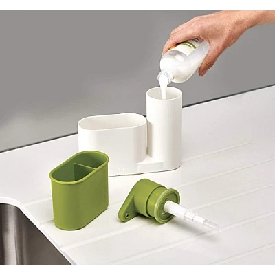 Organizator pentru chiuveta 2in1 plastic, alb/verde Organizator pentru chiuveta 2in1 plastic, alb/verde