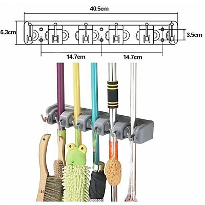 Suport de Perete pentru Maturi si Mopuri cu 6 Carlige Broom Holder Suport de Perete pentru Maturi si Mopuri cu 6 Carlige Broom Holder
