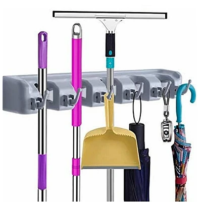 Suport de Perete pentru Maturi si Mopuri cu 6 Carlige Broom Holder Suport de Perete pentru Maturi si Mopuri cu 6 Carlige Broom Holder