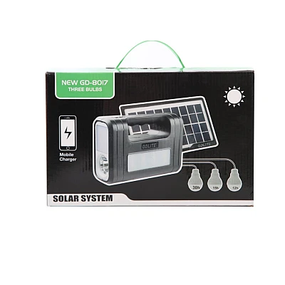 Kit solar GD-Lite 8017 dotat cu dispozitive USB cu 3 becuri LED + acumulator de mare capacitate HA Kit solar GD-Lite 8017 dotat cu dispozitive USB cu 3 becuri LED + acumulator de mare capacitate HA
