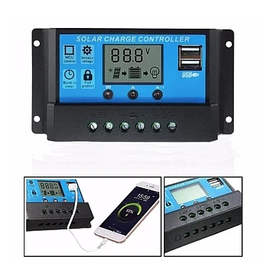 Regulator-controler solar PWM 10A 12V/24V 2 X USB si LCD XL Regulator-controler solar PWM 10A 12V/24V 2 X USB si LCD XL