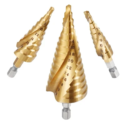 Set 3 Burghie In Trepte Spiralate HSS 4-32 Freze AURI Set 3 Burghie In Trepte Spiralate HSS 4-32 Freze AURI