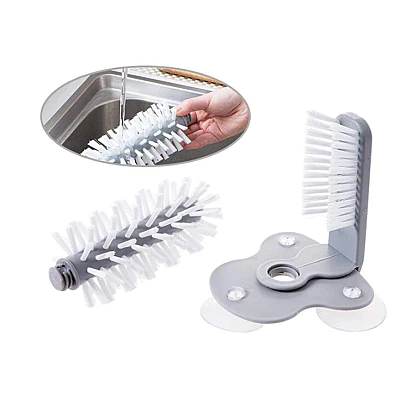 Perie dubla pentru spalare pahare si recipiente, interior/exterior cu 3 ventuze Perie dubla pentru spalare pahare si recipiente, interior/exterior cu 3 ventuze