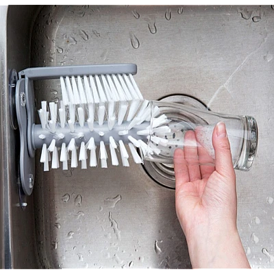Perie dubla pentru spalare pahare si recipiente, interior/exterior cu 3 ventuze Perie dubla pentru spalare pahare si recipiente, interior/exterior cu 3 ventuze