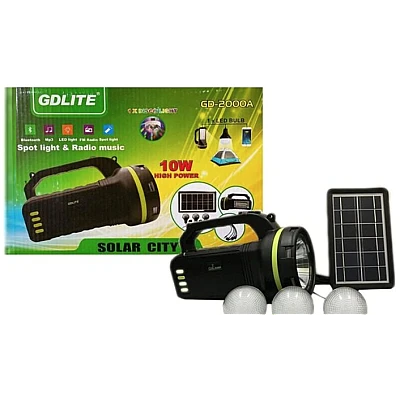 Kit Solar GDLite GD-2000A cu 3 becuri incluse, boxa cu Bluetooth si Radio Kit Solar GDLite GD-2000A cu 3 becuri incluse, boxa cu Bluetooth si Radio