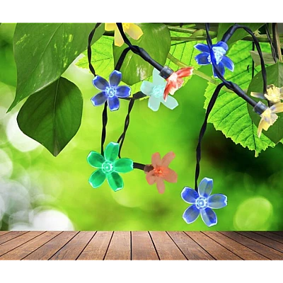Instalatie solara flori de cires RGB cu 50 led-uri multicolor