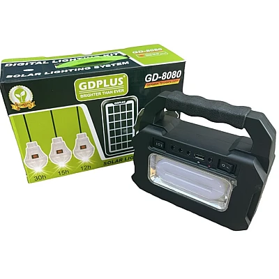 Kit Solar GDPlus GD-8080 portabil cu 3 becuri Kit Solar GDPlus GD-8080 portabil cu 3 becuri