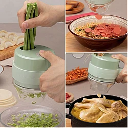 Aparat de tocat si feliat automat verde pentru fructe legume si condimente ACUMULATOR Aparat de tocat si feliat automat verde pentru fructe legume si condimente ACUMULATOR