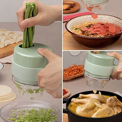 Aparat de tocat si feliat automat verde pentru fructe legume si condimente ACUMULATOR