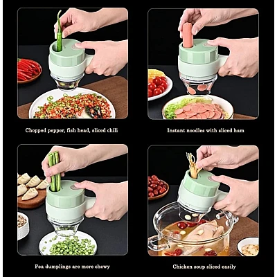 Aparat de tocat si feliat automat verde pentru fructe legume si condimente ACUMULATOR Aparat de tocat si feliat automat verde pentru fructe legume si condimente ACUMULATOR