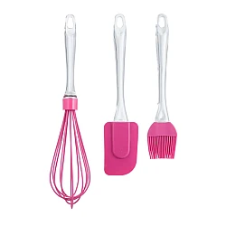 Set 3 ustensile patiserie  (tel perie de uns si spatula) ROZ Maner cu Sclipici
