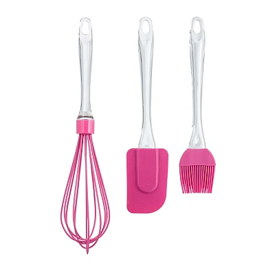 Set 3 ustensile patiserie (tel perie de uns si spatula) ROZ Maner cu Sclipici Set 3 ustensile patiserie (tel perie de uns si spatula) ROZ Maner cu Sclipici