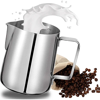 Cana din inox cu gradatie pentru spumare cu maner 600 ml Cana din inox cu gradatie pentru spumare cu maner 600 ml