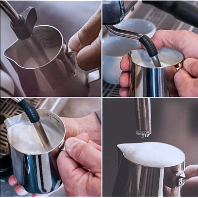 Cana din inox cu gradatie pentru spumare cu maner 600 ml Cana din inox cu gradatie pentru spumare cu maner 600 ml