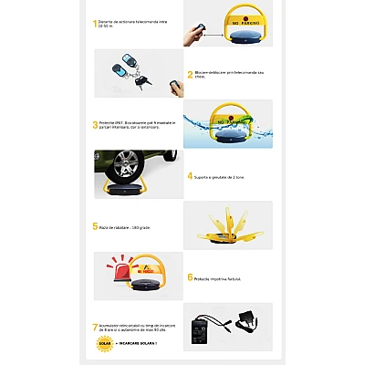 Blocator Parcare cu Panou SOLAR Automat si Telecomanda acumulator inclus Blocator Parcare cu Panou SOLAR Automat si Telecomanda acumulator inclus