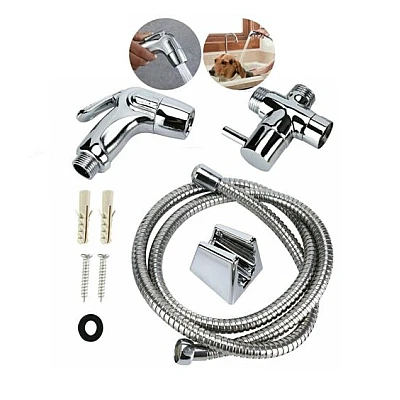 Set bideu cu furtun metalic 1.5m para si suport dus cromat Set bideu cu furtun metalic 1.5m para si suport dus cromat