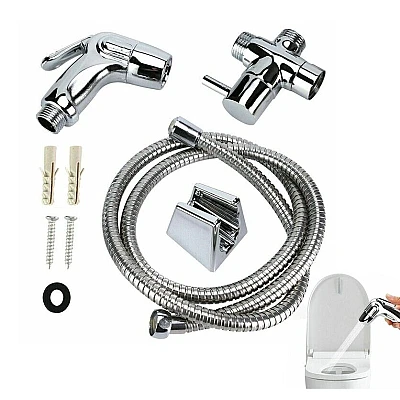 Set bideu cu furtun metalic 1.5m para si suport dus cromat Set bideu cu furtun metalic 1.5m para si suport dus cromat