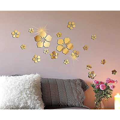 Set 25 stickere stil oglinda decorativa acrilica AURIE in forma de floare Set 25 stickere stil oglinda decorativa acrilica AURIE in forma de floare