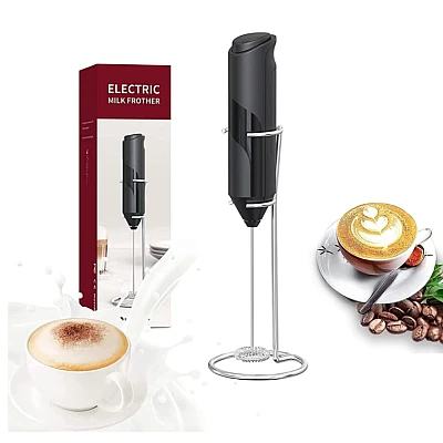 Mixer spuma de lapte negru cu stand vertical ideal pentru cappuccino Mixer spuma de lapte negru cu stand vertical ideal pentru cappuccino